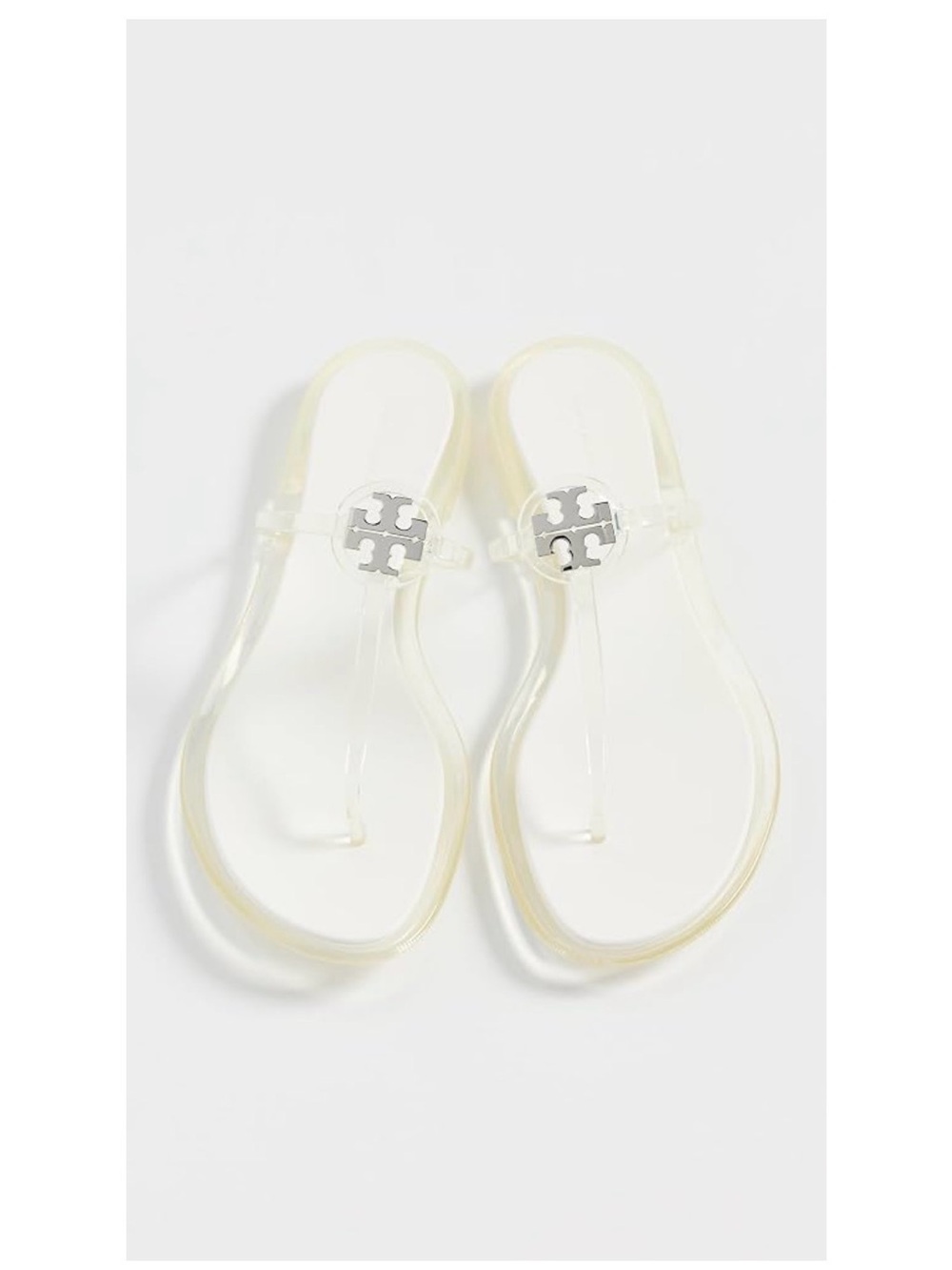 Tory Burch Clear Jelly Thong Sandals with Silver Logo Medallion